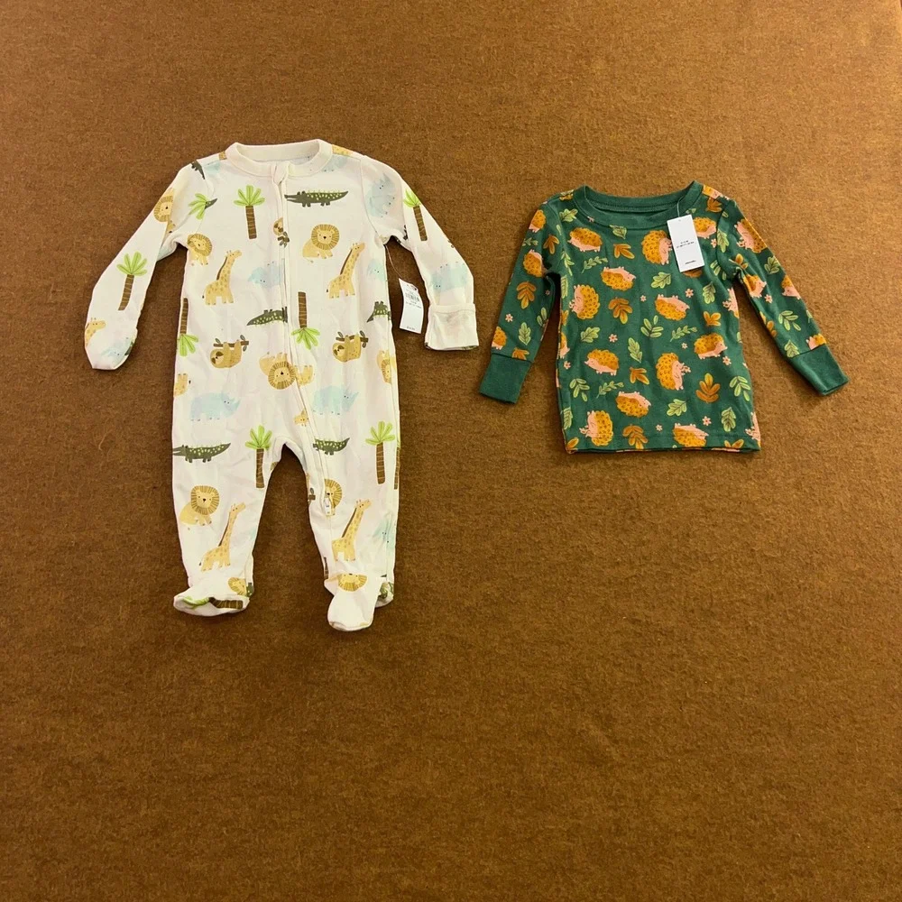 Old Navy Baby 6-12M Multi Animal Hedgehog Cotton Pajama Lot NWT